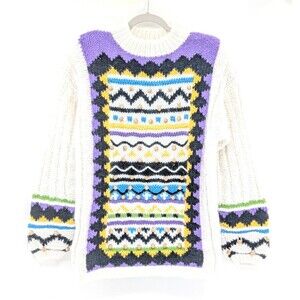 Kitty Hawk Vintage Chunky Wooden Beaded Shoulder Pads Knit Sweater Size Large